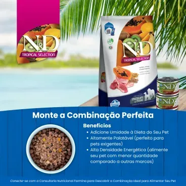 Racao N-D Tropical Selection Caes Adultos Medium e Maxi Cordeiro monte a combinacao perfeita